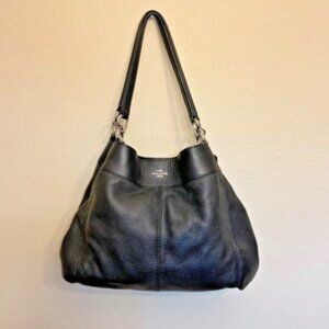 Coach F57545 Lexy Shoulder Bag Pebbled Leather Black Snap/Zip Closure